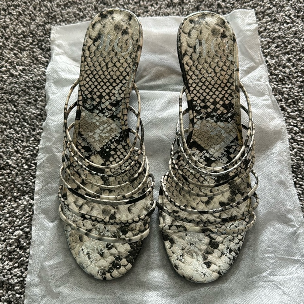 JLO strapped snakeskin print mini heels